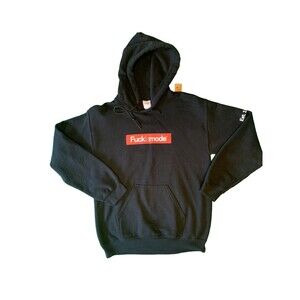 Gildan Mens SMALL Black Hoodie Sweatshirt Pullover  F-cklaMode Logo - Unused